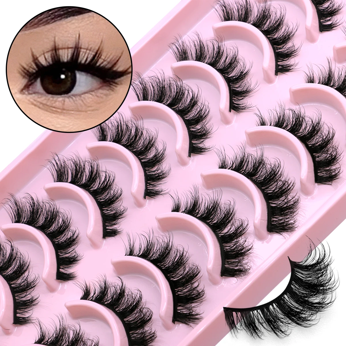 

GROINNEYA 5/10 Pairs 3D Faux Mink Lashes Fluffy Soft Full Thick Wispy Natural long False Eyelashes Curly lashes wholesale lashes