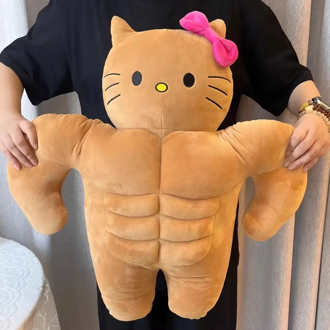 

New Cartoon 58/85CM Sanrio Pompom Purins Dark Skin Hello Kitty Funny Plush Toys Creativity Muscle Plush Doll Cute Birthday Prese