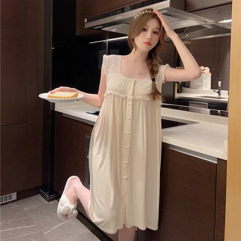 Летняя ночная рубашка из модала, удобная одежда для сна принцессы, ночная рубашка без рукавов с квадратным вырезом и кисточками, свободная ночная рубашка
Летняя ночная рубашка из модала, удобная одежда для сна принцессы, ночная рубашка без рукавов с квадратным вырезом и кисточками, свободная ночная рубашка