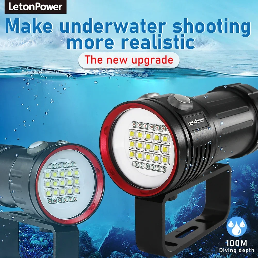 

Professional Underwater 27 LED Photography Light Highlight Lamp 22800Lumens Diving Flashlight 100M Waterproof Video Camera torch