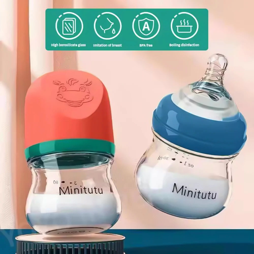 Botella de vidrio para recién nacido de 160ML, calibre ancho, sin BPA, escala transparente, vidrio de alto borosilicato, resistencia a altas temperaturas, regalo S3cff3c8154ed4c6cb47d432bb370c736D
