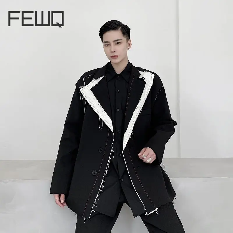 FEWQ /men's wear Design blazers rough selvedge contrast color patchwork handmade bright line niche oversize suit coat 9Y3751
FEWQ /men's wear Design blazers rough selvedge contrast color patchwork handmade bright line niche oversize suit coat 9Y3751