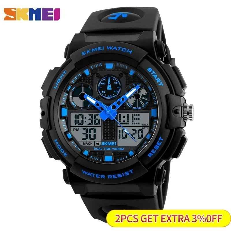 

SKMEI Sports Watch Men Digital Double Time Chronograph Watches 50M Watwrproof Week Display Wristwatches Relogio Masculino