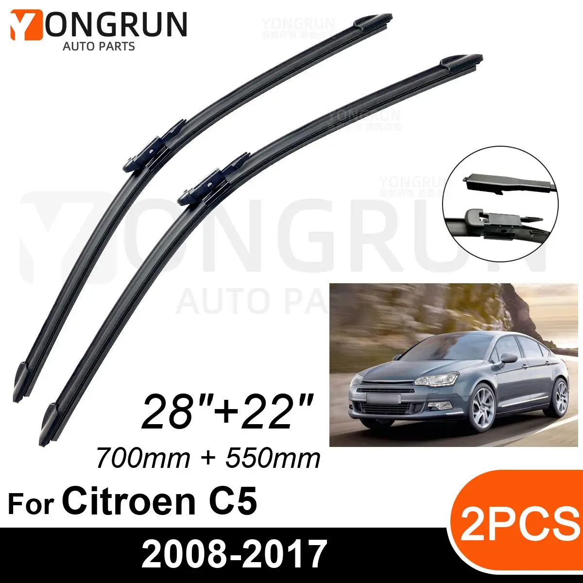 Стеклоочистители передние Автомобильные для Citroen C5 RD TD 2008-2017, резиновые щетки стеклоочистителя 28 + 22 дюйма, аксессуары для лобового стекла автомобиля 
Стеклоочистители передние Автомобильные для Citroen C5 RD TD 2008-2017, резиновые щетки стеклоочистителя 28 + 22 дюйма, аксессуары для лобового стекла автомобиля