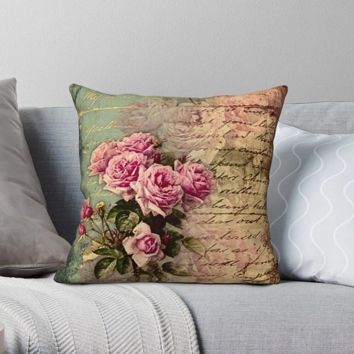 

French Country Chic Peonies Pillowcase Polyester Linen Velvet Printed Zip Decor Sofa Cushion Cover Wholesale