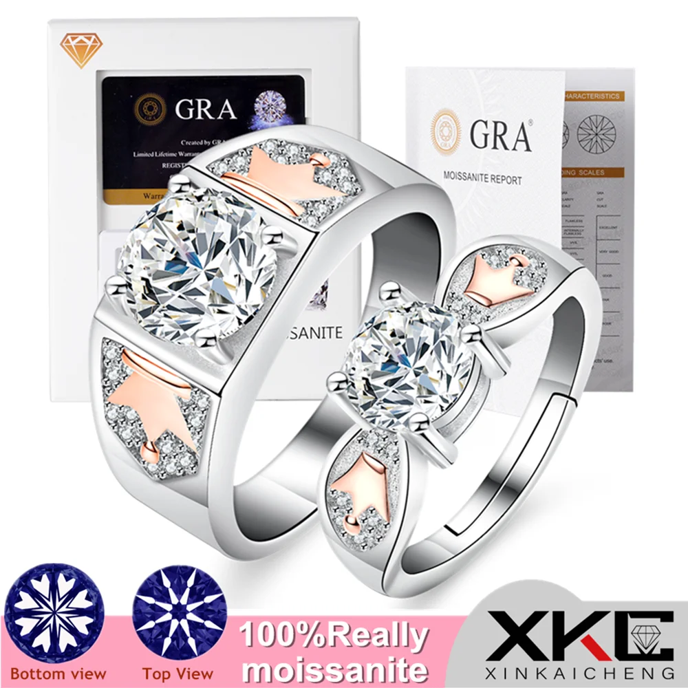 

GRA moissanite lovers a man and woman ring rose gold platinum color separation crown romantic love gift ring