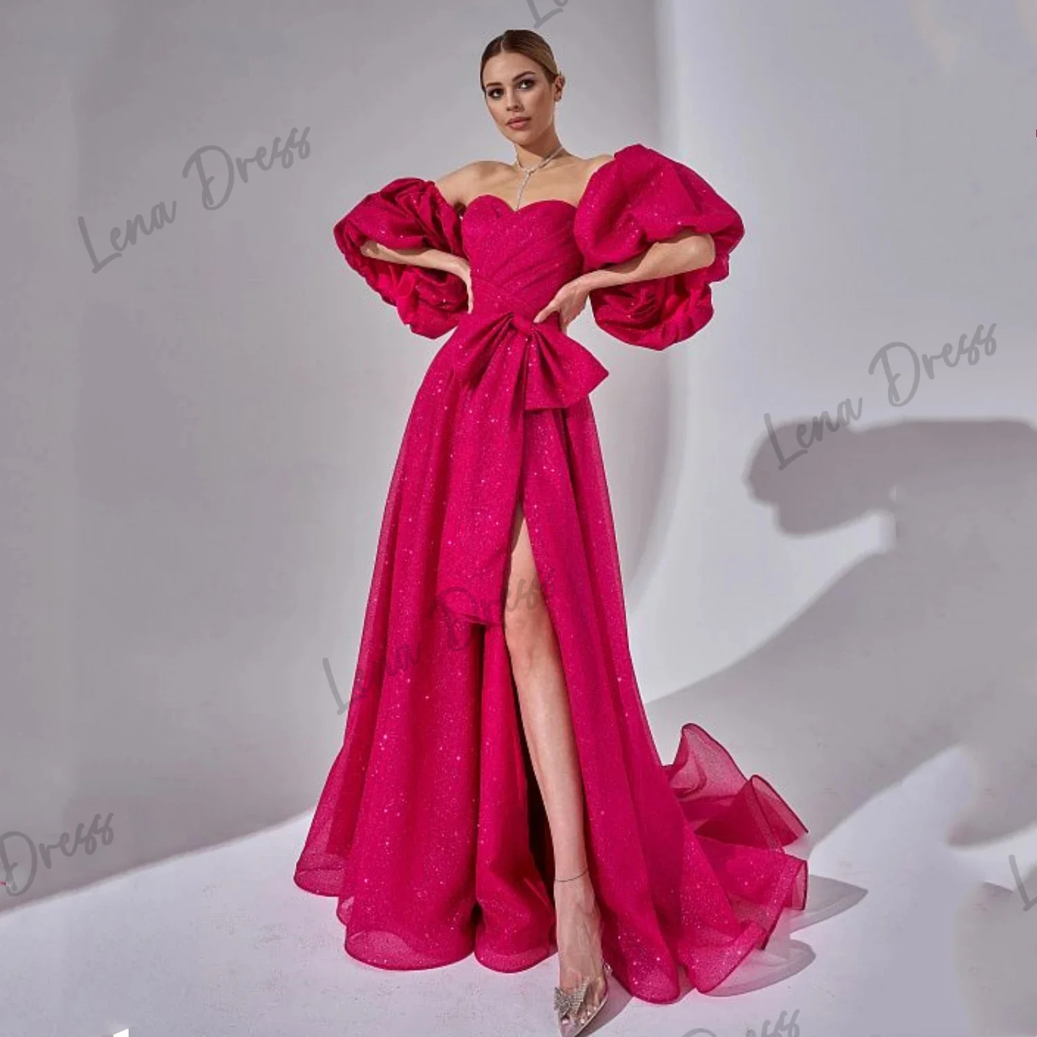 

Lena Off the Shoulder Ball Dress Long Sweetheart Sparkling High slit Princess A-shaped Formal Evening Dress Women's Party Dress