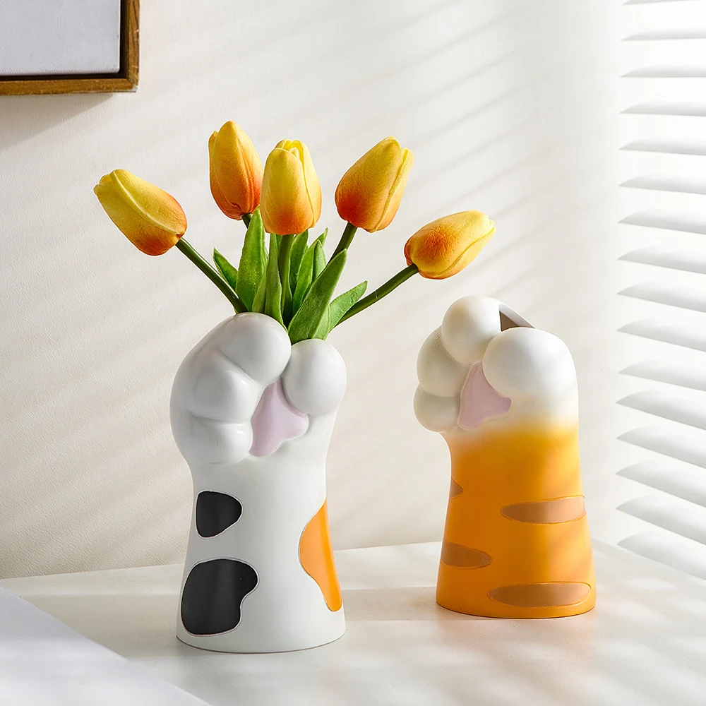 

Cat Claw Vase Home Ceramic Flower Pot Modern Table Decorative Vases Creative Bookshelf Ornaments Cute Cat Aesthetic Decoration