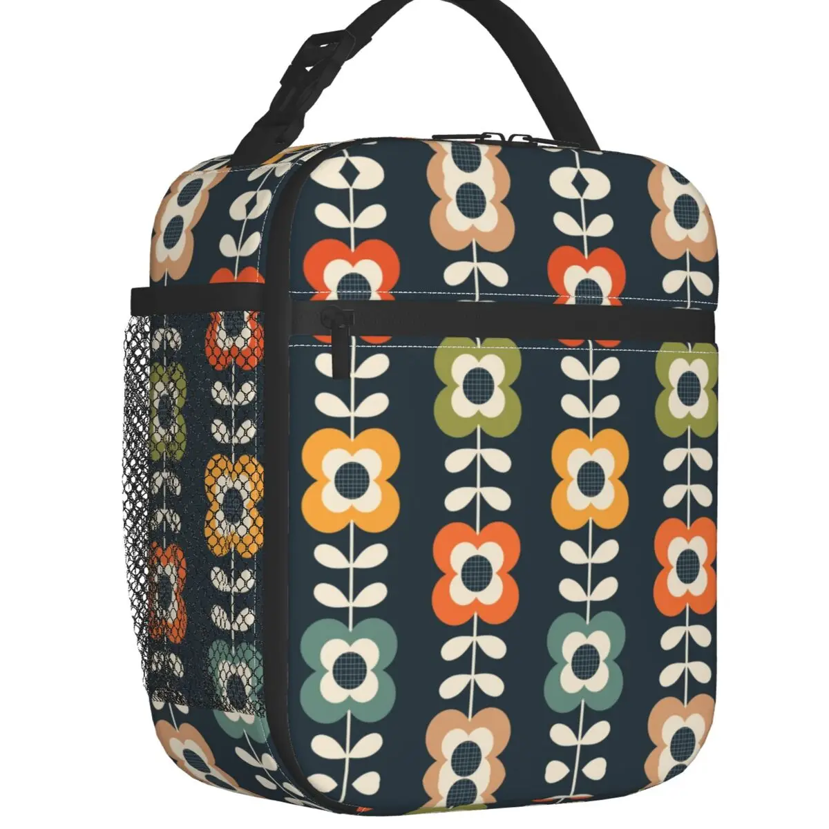 

Mid Century Modern Colors Flowers Thermal Insulated Lunch Bag Bohemian Floral Resuable Lunch Container Picnic Storage Food Box
