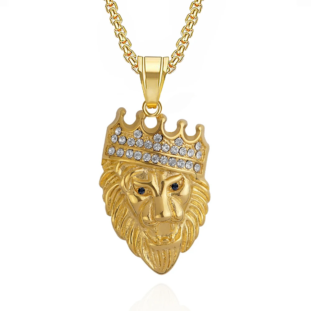 Hip Hop Iced Out Crown Lion Head Pendant Necklaces Male Gold Silver Color Stainless Steel Animal Necklace For Men Jewelry Gift
Hip Hop Iced Out Crown Lion Head Pendant Necklaces Male Gold Silver Color Stainless Steel Animal Necklace For Men Jewelry Gift