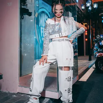 ZZL 스트리트 댄스 힙합 댄스 의류, 여아 바지 세트 운동복 착용, 어린이 캣워크 세트, 한국 그룹 코스튬 K-POP 댄스복 상품 이미지