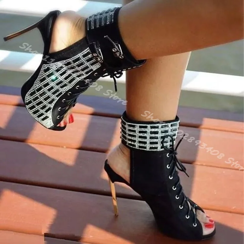 

Lace up Slingback Sandal Boots Peep Toe Stiletto Heels British Style Summer Party Women Sandal Boots 2024 Zapatos Para Mujere