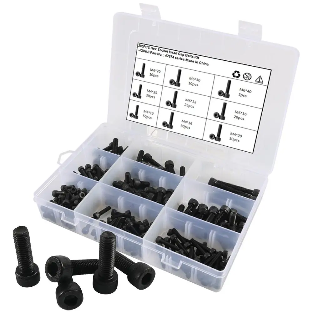 200Pcs Hexagon Socket Head Cap Bolt Kit 9 Specifications High-strength Cylindrical Head Bolts / Screws
200Pcs Hexagon Socket Head Cap Bolt Kit 9 Specifications High-strength Cylindrical Head Bolts / Screws