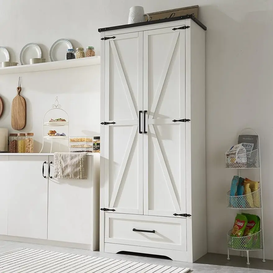 72" Tall Farmhouse Kitchen Pantry w/ Adjustable Shelves, Large Wood Storage Cabinet w/ Drawer & 2 Barn Doors, Versatile Storage
72" Tall Farmhouse Kitchen Pantry w/ Adjustable Shelves, Large Wood Storage Cabinet w/ Drawer & 2 Barn Doors, Versatile Storage