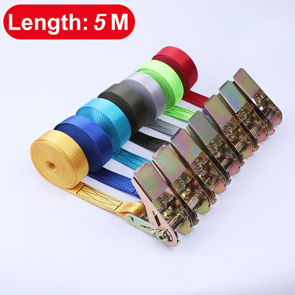 

New 5M*25mm Car Tension Rope Tie Down Strap Strong Ratchet Belt Luggage Bag Cargo Lashing With Metal Buckle Tow Rope Tensioner