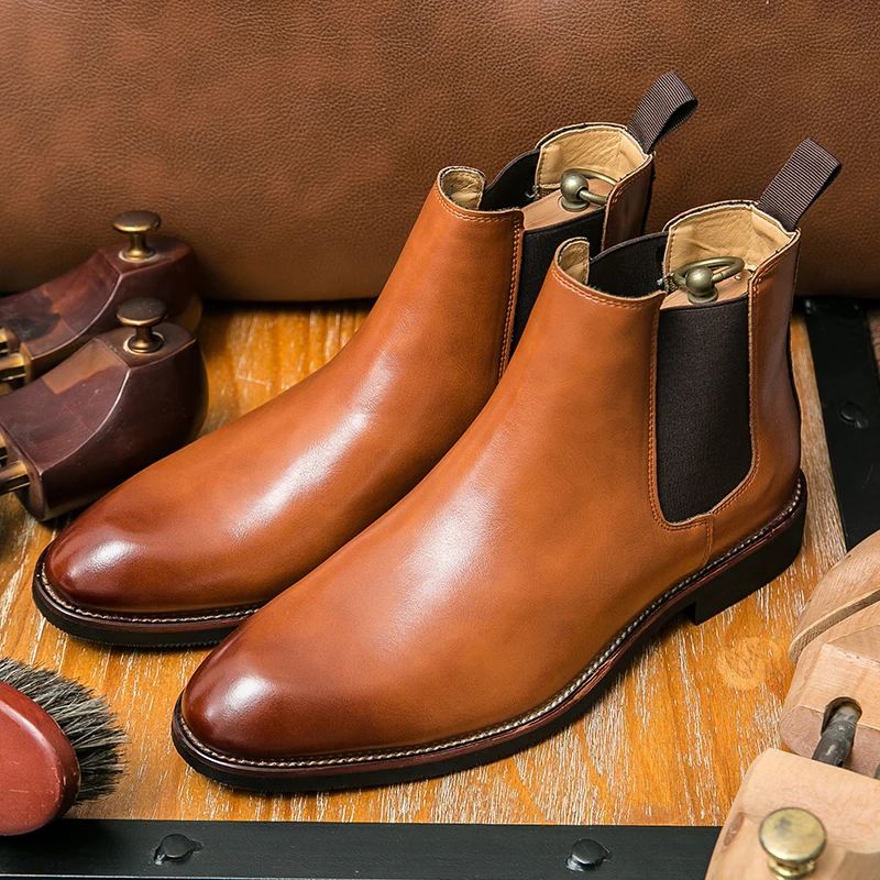 British Retro Men's Chelsea Boots High top Brown Leather Shoes Men Formal Shoes Casual Business Dress Boots Men bota masculina
British Retro Men's Chelsea Boots High top Brown Leather Shoes Men Formal Shoes Casual Business Dress Boots Men bota masculina