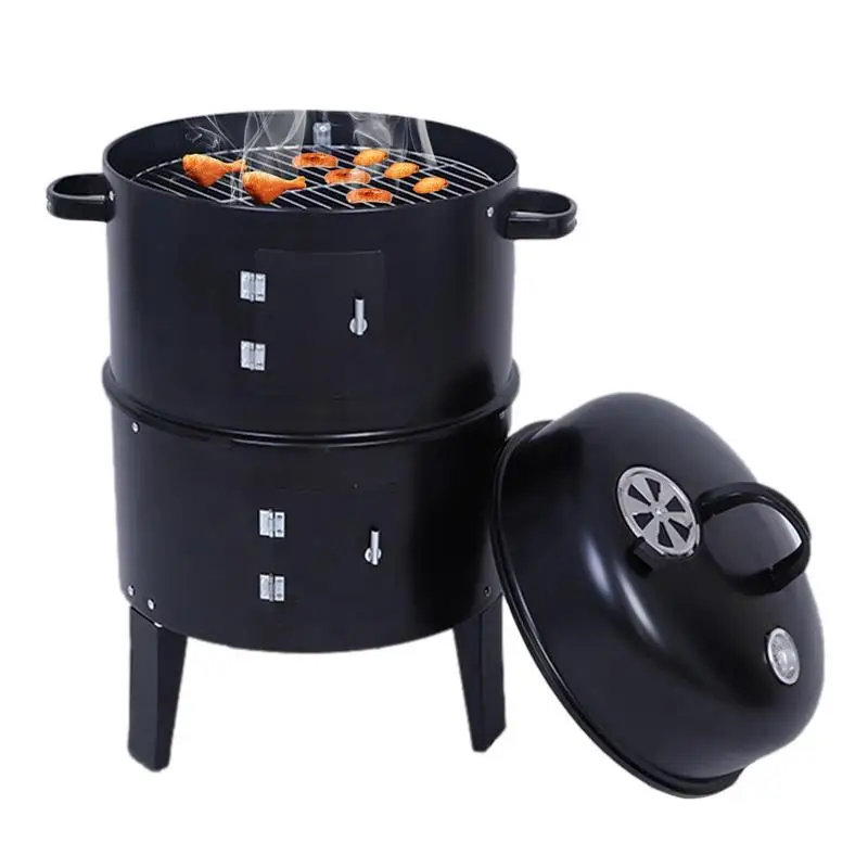 

Charcoal Smoker Outdoor BBQ With Thermometer 3 In 1 Removable Outdoor Smoker Double Deck BBQ Smoker Grill For Outdoor Cooking