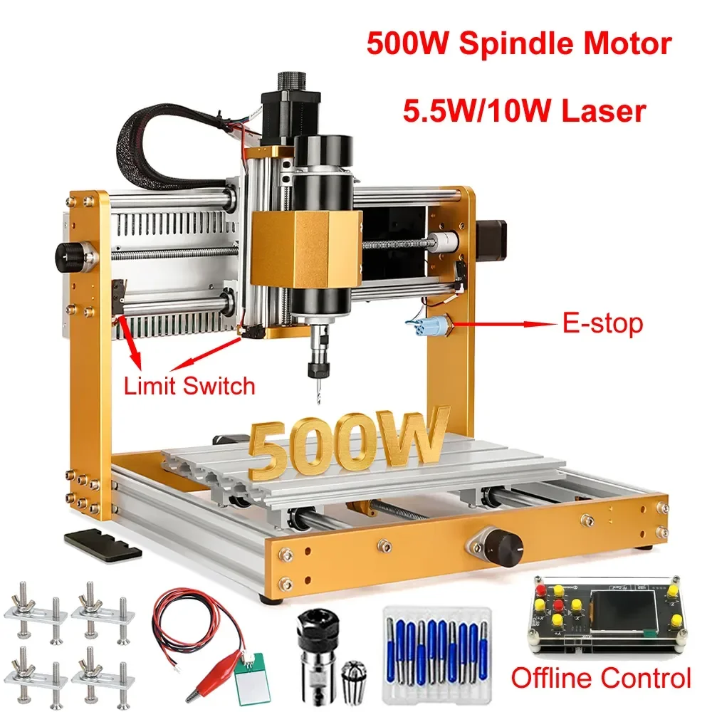 

Offline Aluminum Mini CNC Router 3018 Laser Engraving Machine Plus2.0 500W Spindle 5.5W 10W GRBL PCB Milling