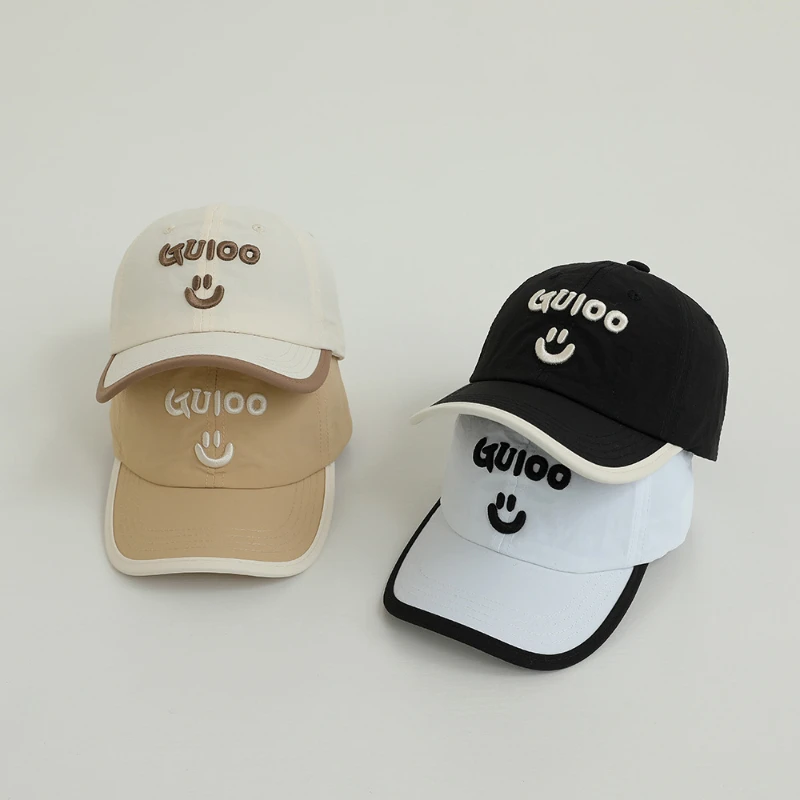 

2024 Kids Sun Protection Baseball Cap Fashion Breathable Peaked Cap for Girls Adjustable Cotton Boys Hat with Letters 2-6Y