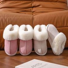 Lucyever 2023 Winter Fur Slippers Women Faux Suede Fluffy Furry Home Slides Woman Comfort Non Slip Indoor Floor Cotton Shoes 45