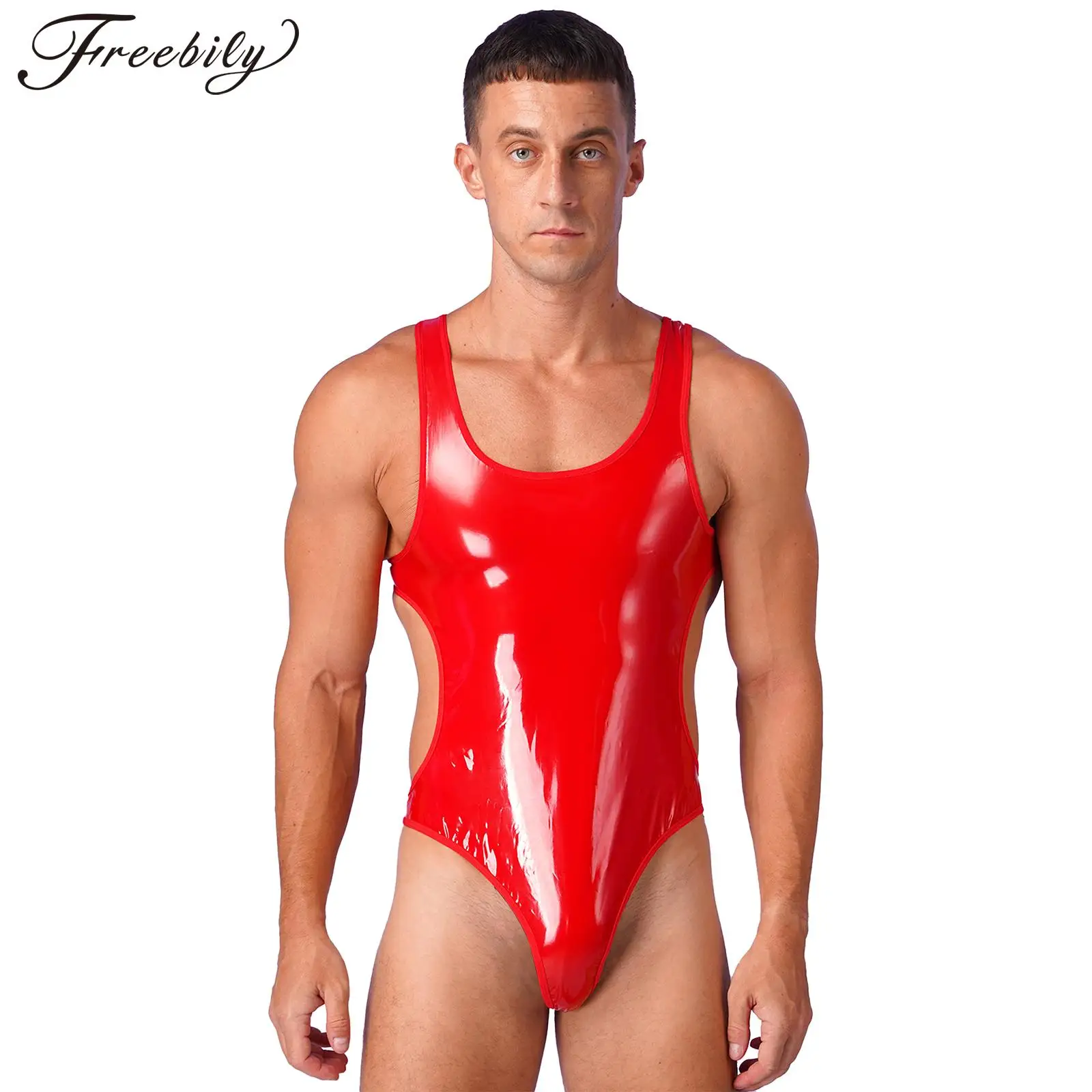 Mens Wet Look Patent Leather Bodysuit Sleeveless Backless Leotard Rave Party Nightclub Pole Dancing Costume Clubwear Nightwear
Mens Wet Look Patent Leather Bodysuit Sleeveless Backless Leotard Rave Party Nightclub Pole Dancing Costume Clubwear Nightwear