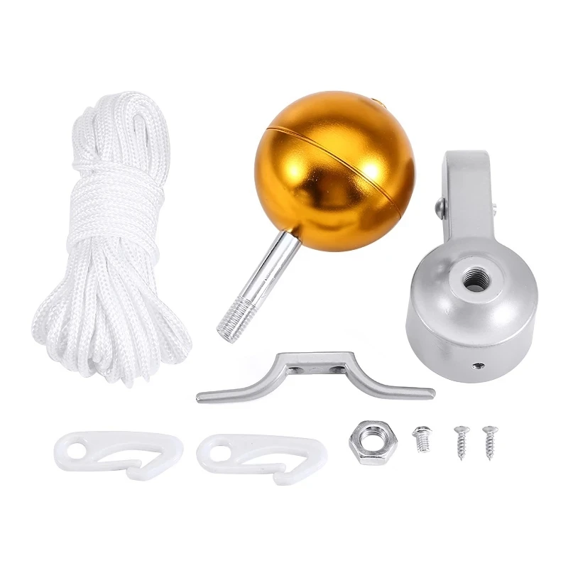 

1Set Flag Pole Parts Set Nylon Braided Rope Flagpole Accessories Repair Kit Pulley Gold Ball Cleat Clip Decor 2Inch