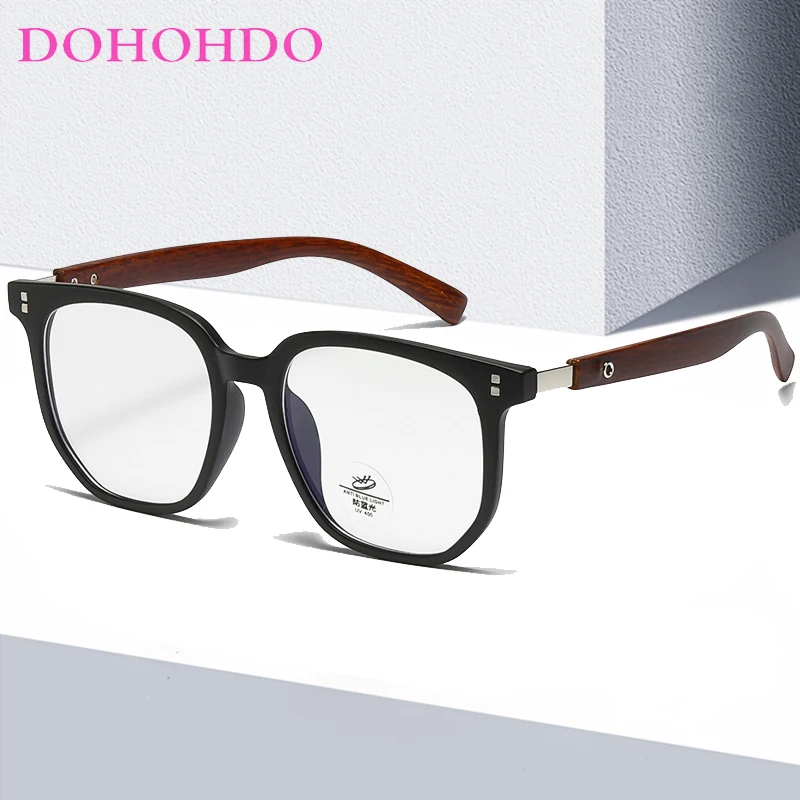 

DOHOHDO Fashion Retro Rivets Anti-Blue Light Women Glasses Frames Wood Grain TR90 Square Men Optical Eyeglasses Female Eyewear