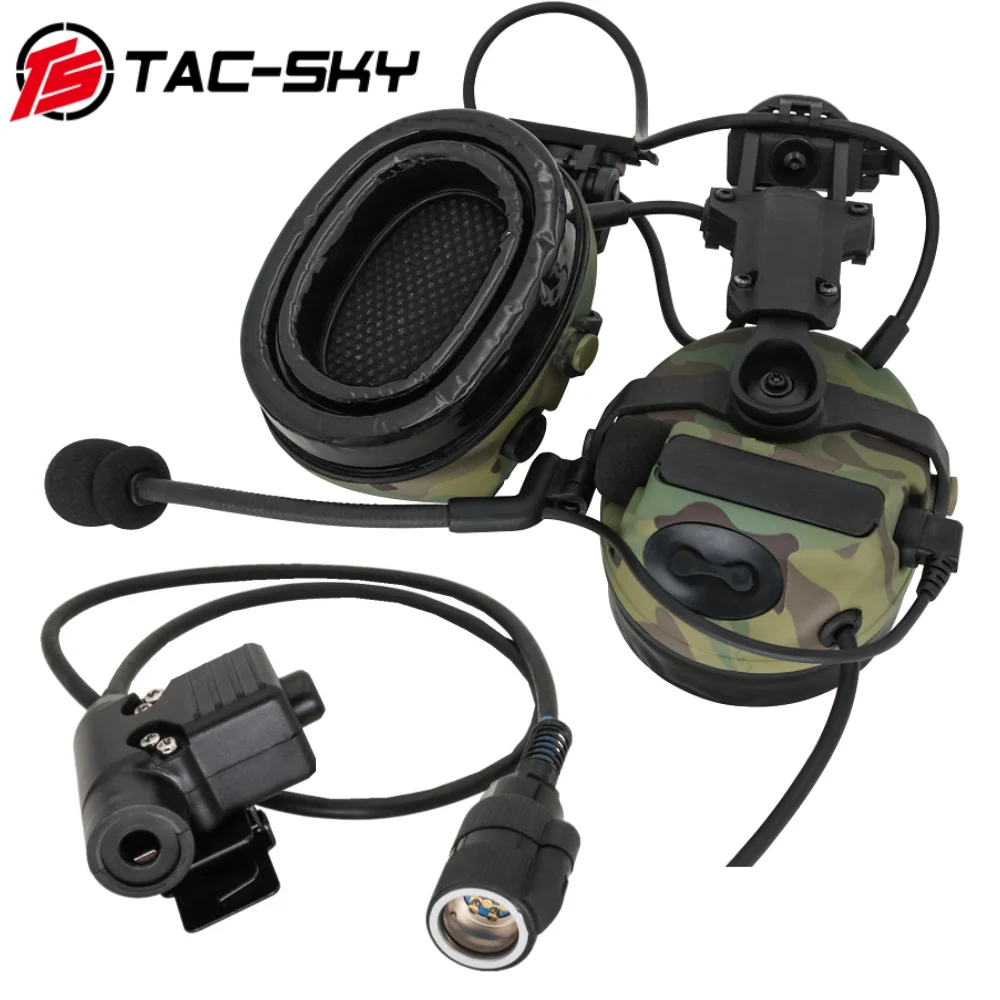 

TS TAC-SKY Tactical Military Headset COMTAC III ARC Rail Helmet Mount Airsoft Headset with 6-Pin u94 PTT for AN/PRC 152 148