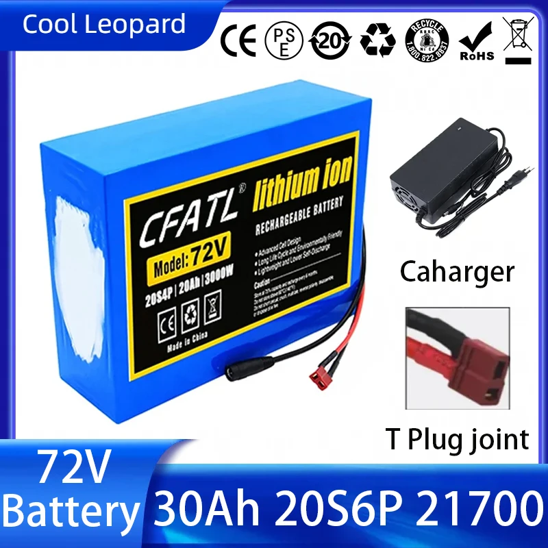 72V 30Ah Lithium Battery Pack 20S6P 21700 Rechargeable Battery Electric Bicycle Scooter 3000W High Power Batteries+3A Charger
72V 30Ah Lithium Battery Pack 20S6P 21700 Rechargeable Battery Electric Bicycle Scooter 3000W High Power Batteries+3A Charger