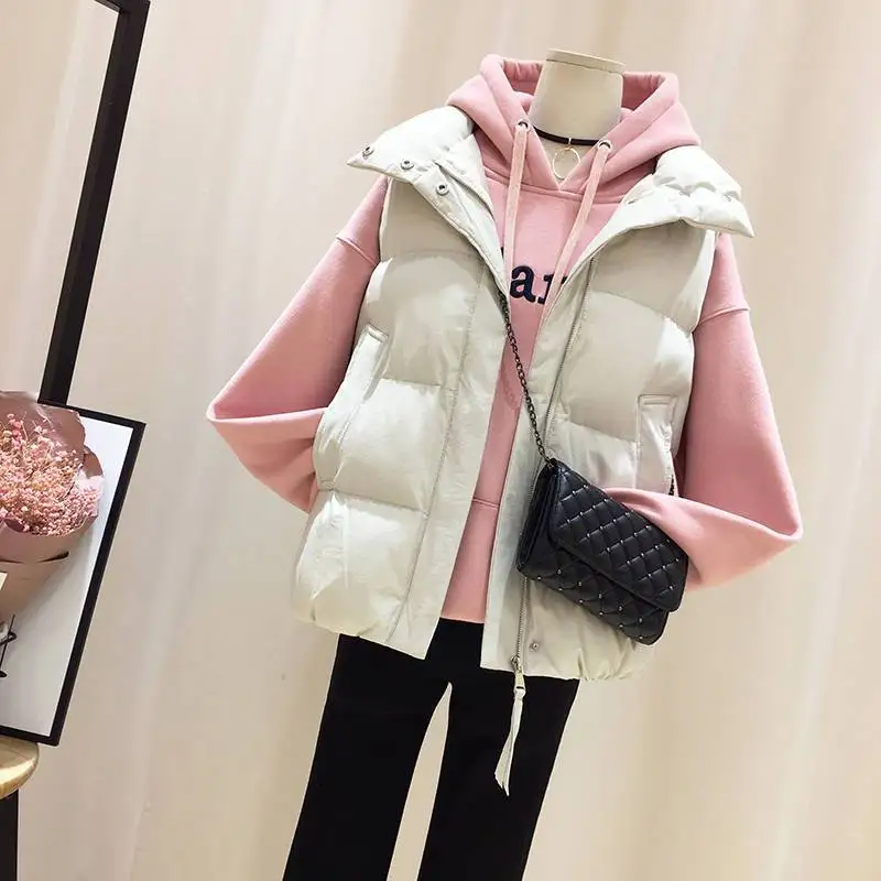 

Korean Thicken Down Cotton Vest Winter Warm Puffy Waistcoat Windproof Stand Collar Sleeveless Jackets Loose Fashion New Chaleco