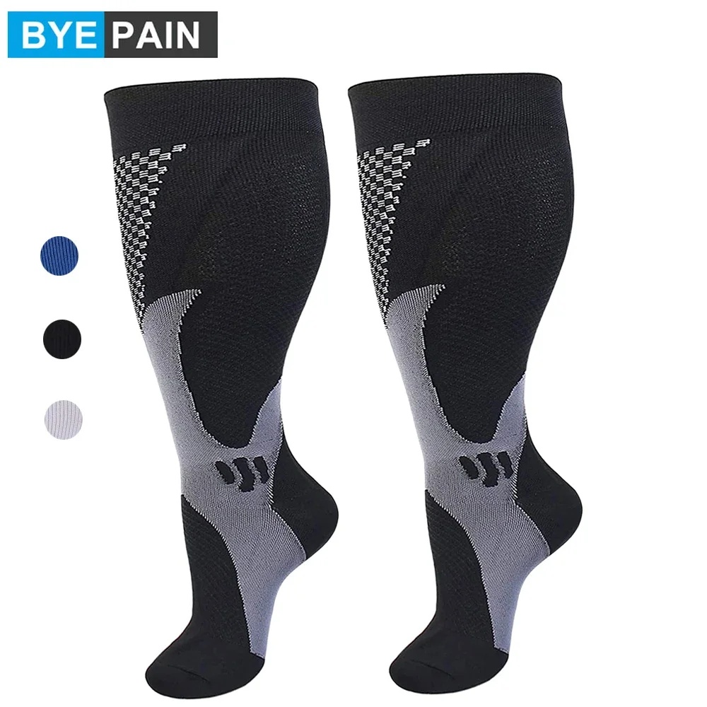 

1Pair Plus Size Compression Socks for Women & Men, 20-30 mmhg Wide Calf Knee High Stockings for Circulation Support Recovery