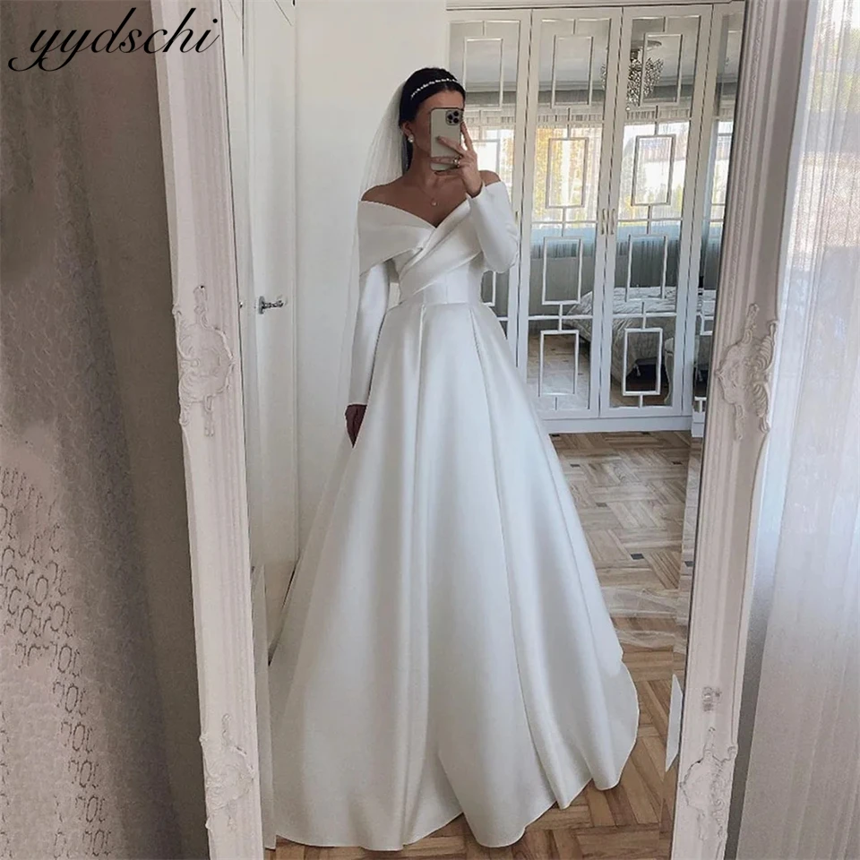 

Elegant off Sleeves V-neck Criss-cross simple A-line 2024 Wedding Dresses for woman Sweep Train Bridal Gowns Vestidos De Noiva