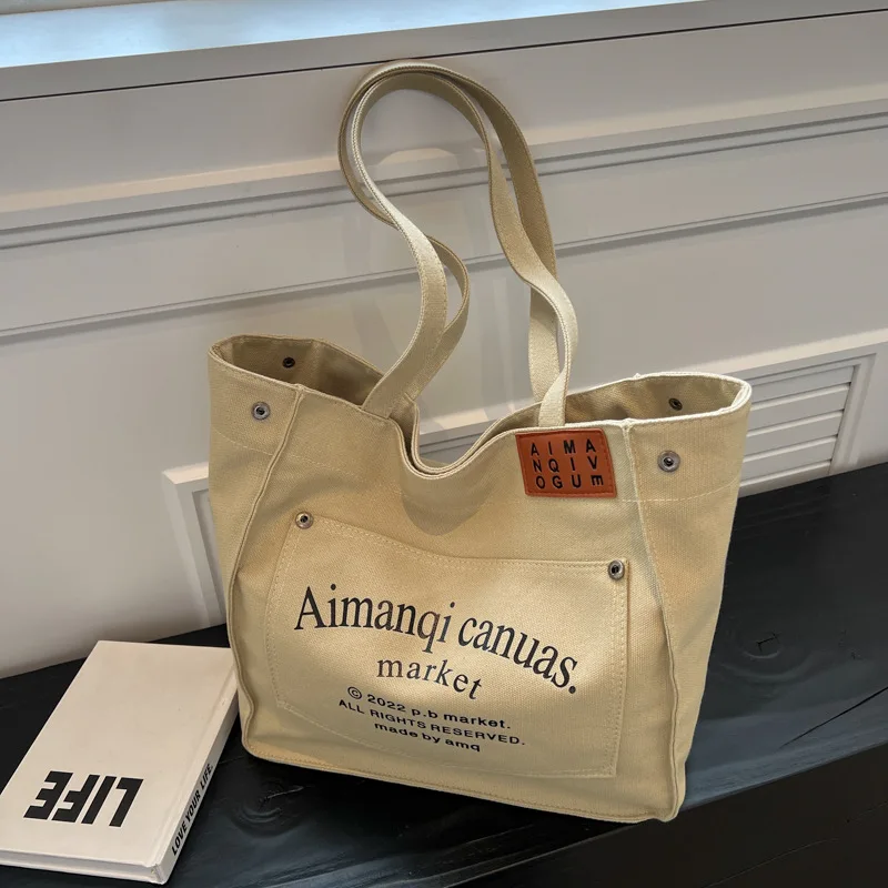 

Роскошная вместительная сумка для женщин, новинка 2023, модные женские сумки на одно плечо, холщовая универсальная сумка-тоут, классная сумка для поездок