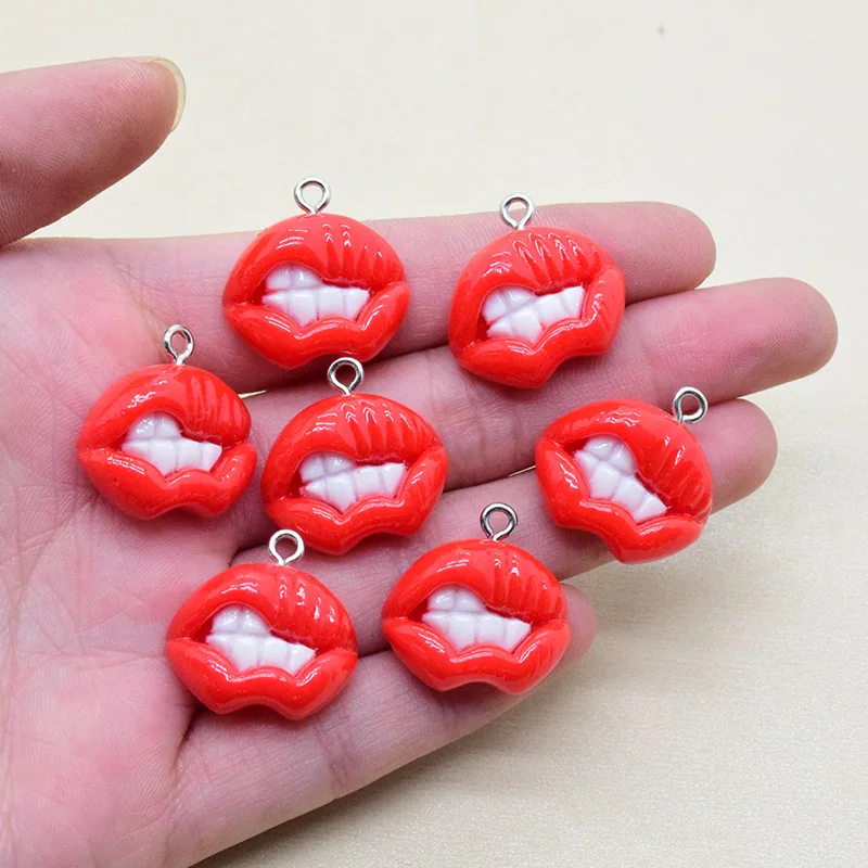 

10pcs Sexy Red Lips Resin Earring Charms Women Fashion Dangle Earrings Keychain Diy Pendant For Jewelry Making