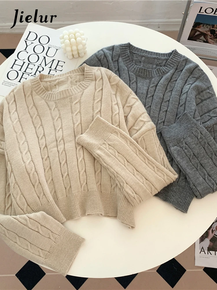 Jielur Twist Short Sweater Women O-neck Sweet Girls Pure Color Knitted Pullover Autumn Loose Light Khaki Gray Sweaters for Women
Jielur Twist Short Sweater Women O-neck Sweet Girls Pure Color Knitted Pullover Autumn Loose Light Khaki Gray Sweaters for Women