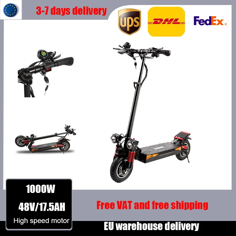EU Stock Adult 10-inch tire 1000W electric scooter 48V17.5AH lithium battery electric scooter portable foldable electric scooter
EU Stock Adult 10-inch tire 1000W electric scooter 48V17.5AH lithium battery electric scooter portable foldable electric scooter