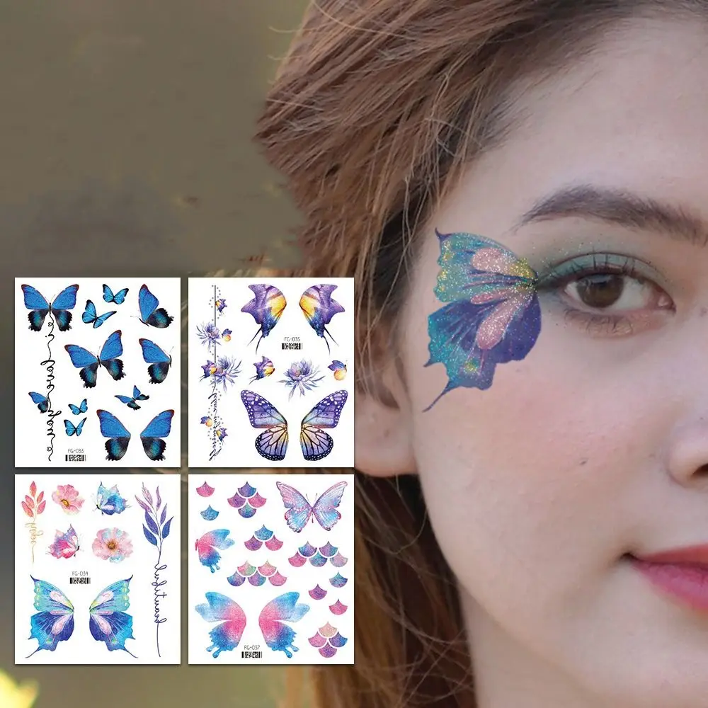 

1Sheet Water Transfer Sticker Butterfly Temporary Tattoos Cartoon Colorful Artistic Waterproof Glitter Tattoo Stickers