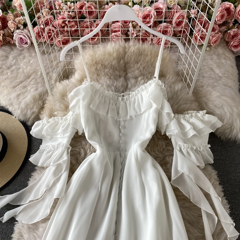 2023 Summer White Women Sexy V-Neck Backless Long Ruffle Beach Dresses Elegant Spaghetti Straps Ladies Maxi Dresses Vintage Robe
2023 Summer White Women Sexy V-Neck Backless Long Ruffle Beach Dresses Elegant Spaghetti Straps Ladies Maxi Dresses Vintage Robe