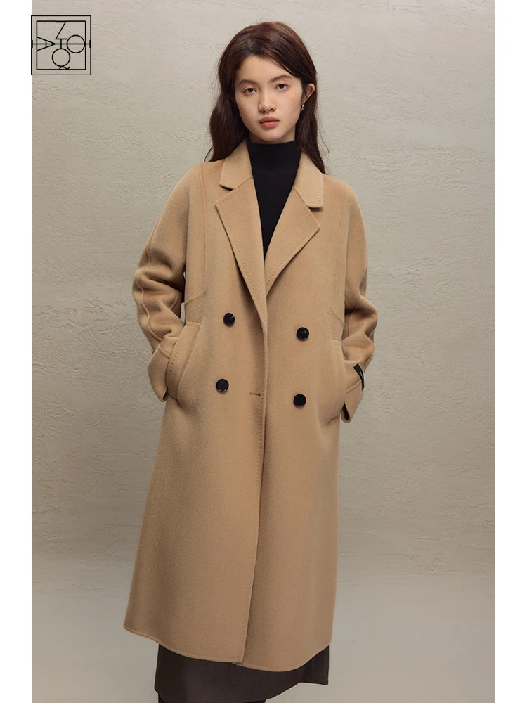 

ZIQIAO Commuter Style Full Wool Mid-length Double-sided Woolen Coat for Women 2023 Winter New High-end Quality Long Coat Female