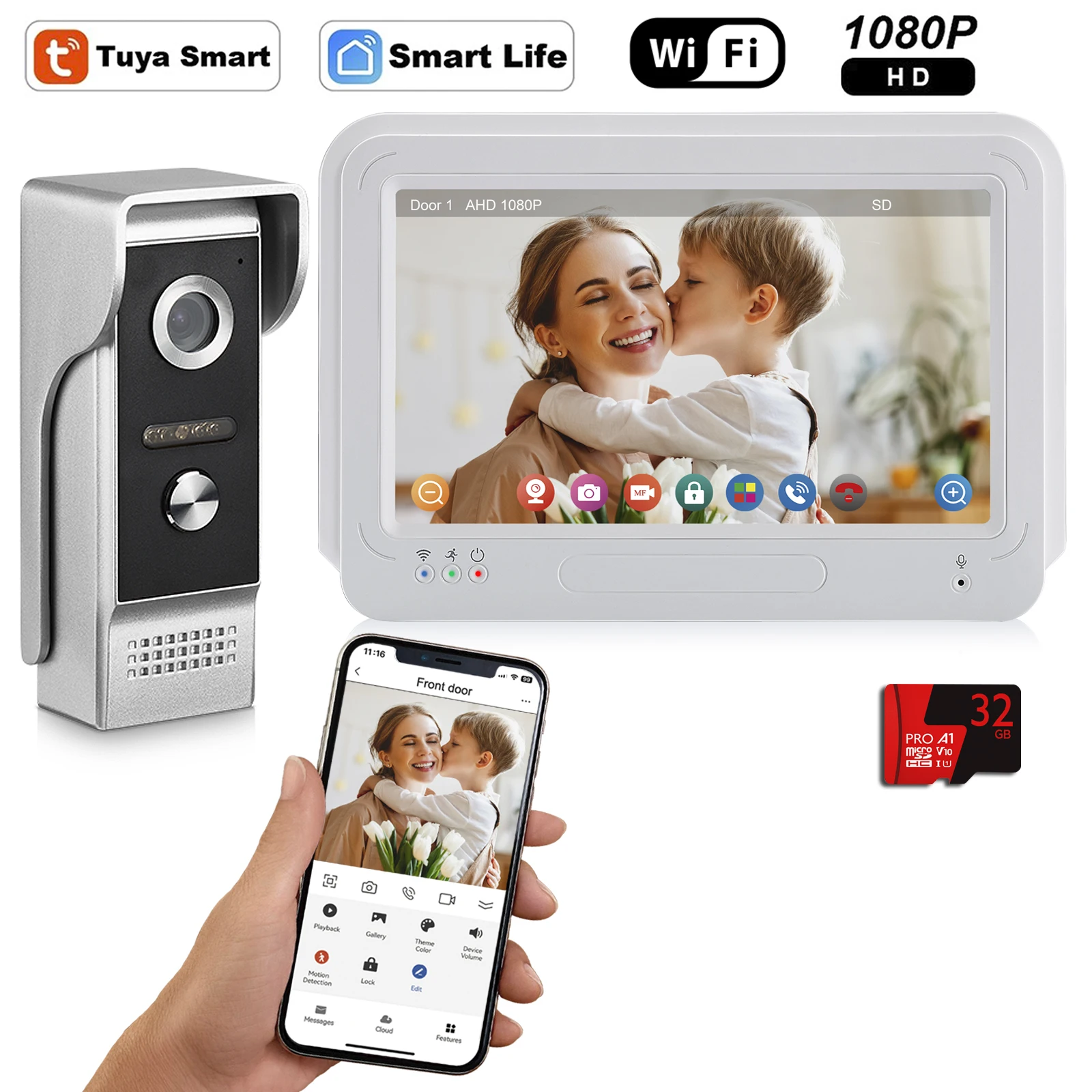 Система видеодомофона с Wi-Fi, дверной звонок из алюминиевого сплава с камерой 1080P и сенсорным монитором, карта TF 32 ГБ, видеозапись, приложение Tuya
Система видеодомофона с Wi-Fi, дверной звонок из алюминиевого сплава с камерой 1080P и сенсорным монитором, карта TF 32 ГБ, видеозапись, приложение Tuya
