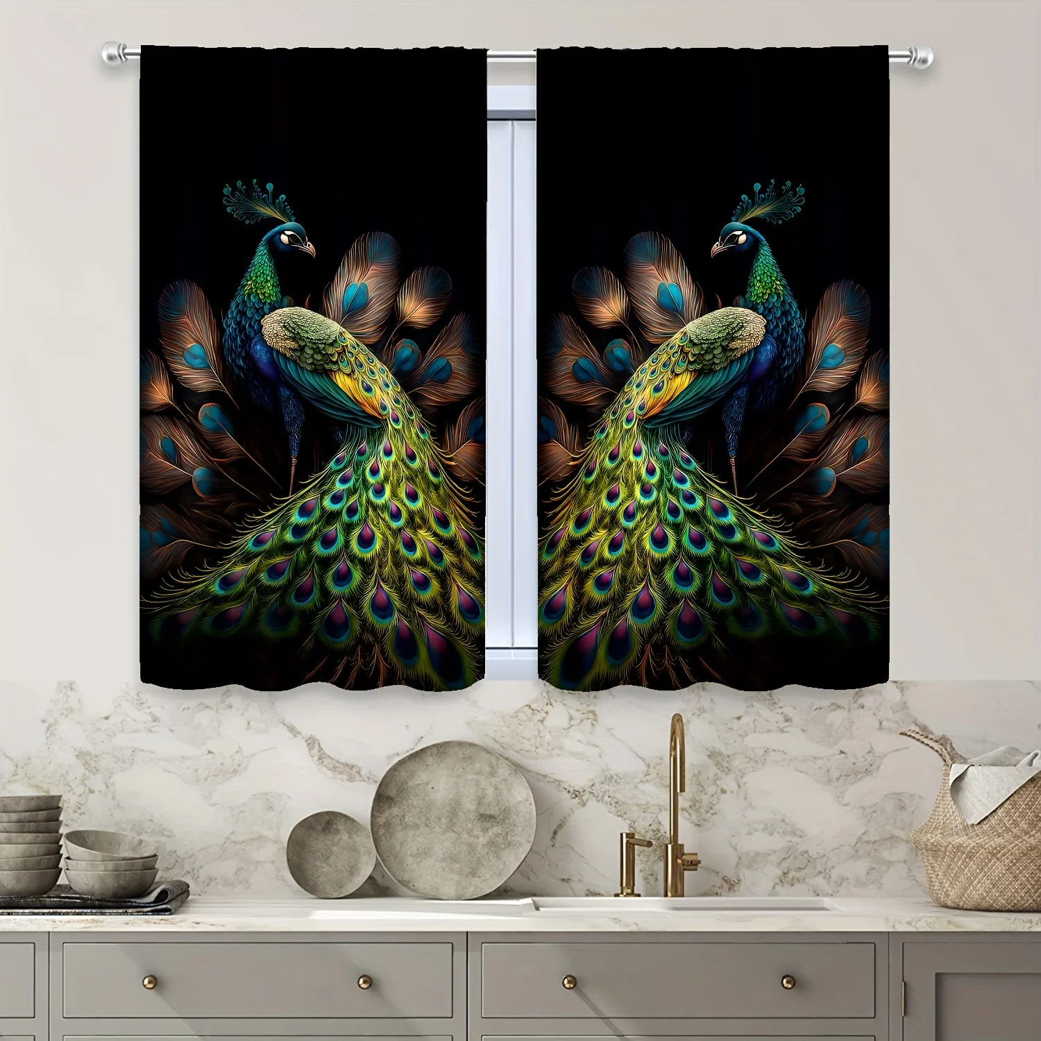 2pcs Peacock Printed Curtains Elegant Black and Golden Style for Study Room Kitchen Living Room Bedroom and Home Decor Rod Pocke
2pcs Peacock Printed Curtains Elegant Black and Golden Style for Study Room Kitchen Living Room Bedroom and Home Decor Rod Pocke