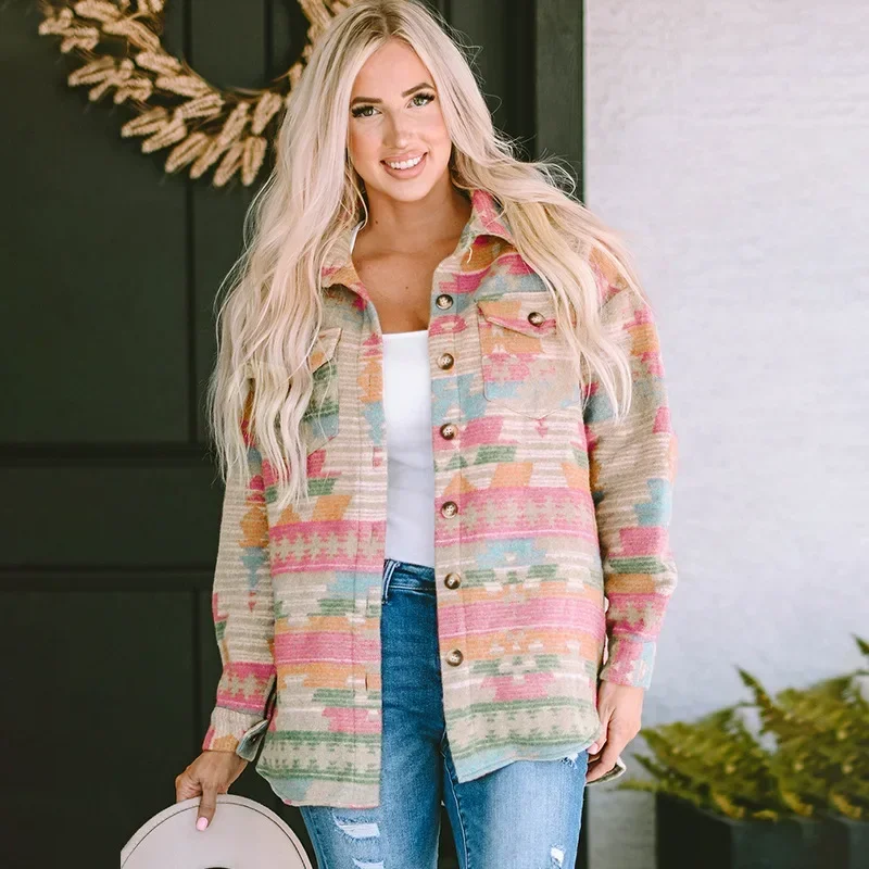 Autumn Winter Print Women Single Breasted Coats Turn Down Collar Full Sleeve Simple Loose Casual Jackets Thick Splice 2023
Autumn Winter Print Women Single Breasted Coats Turn Down Collar Full Sleeve Simple Loose Casual Jackets Thick Splice 2023