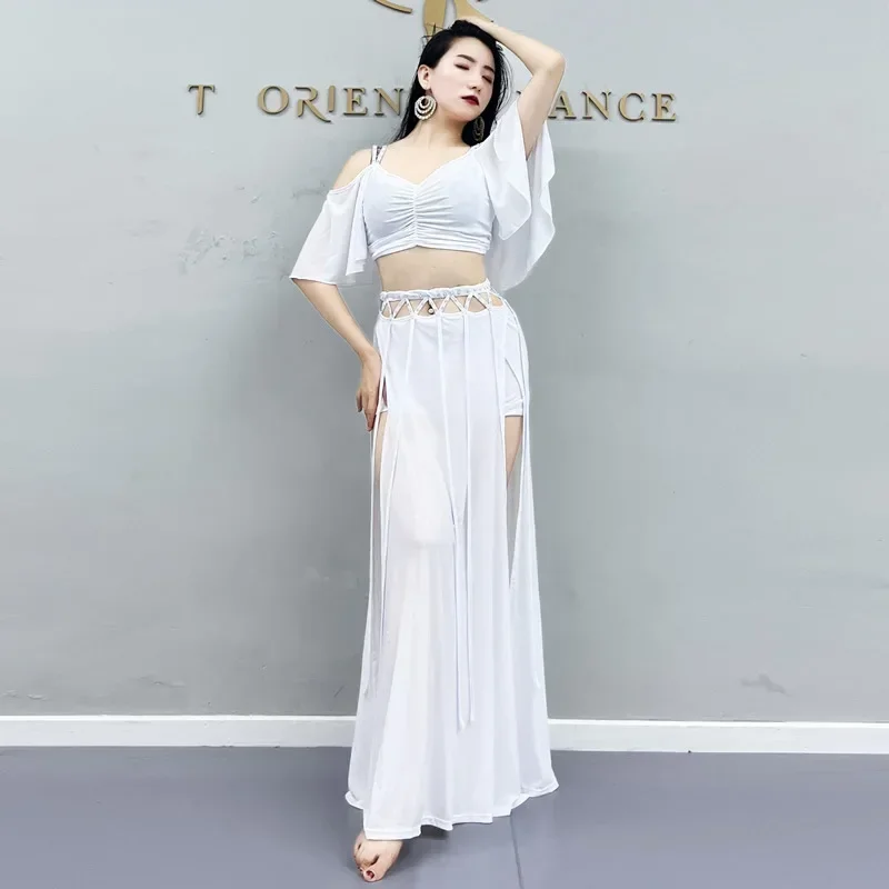 

Woman Clothing Belly Dance Costume Set High Waist Split Long Skirt Practice Clothes Female Adult Dancing Performance