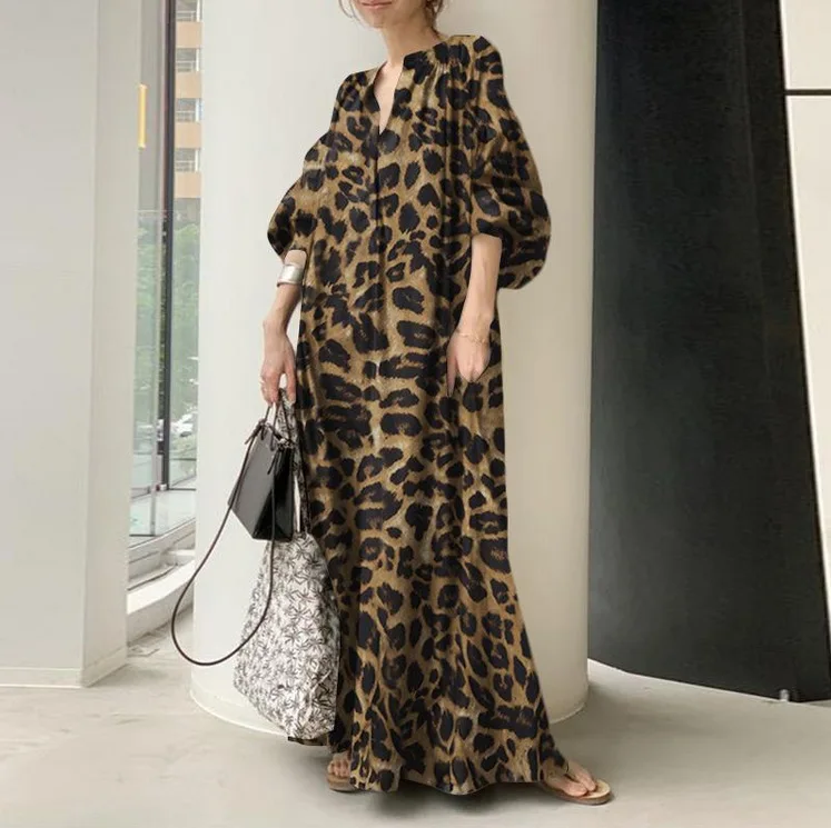 Women Spring Summer Leopard Maxi Dress 3/4 Puff Sleeve Casual Vintage Printed Streetwear V Neck High Waist Dresses
Women Spring Summer Leopard Maxi Dress 3/4 Puff Sleeve Casual Vintage Printed Streetwear V Neck High Waist Dresses