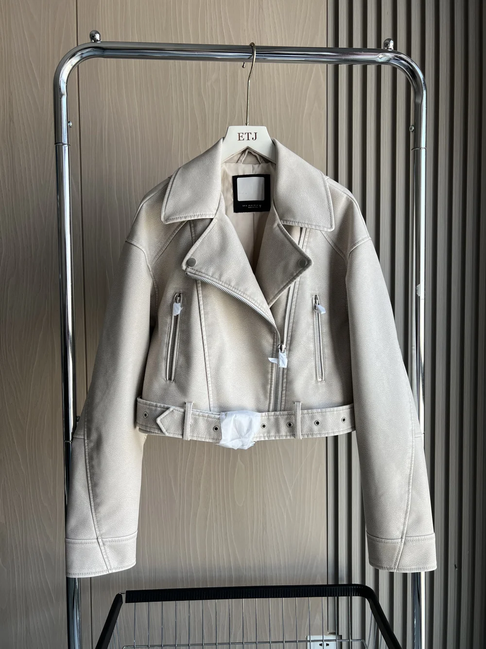 

Faux leather biker jacket 2024 traf New y2k lapel zipper decoration loose version short women's imitation leather coat