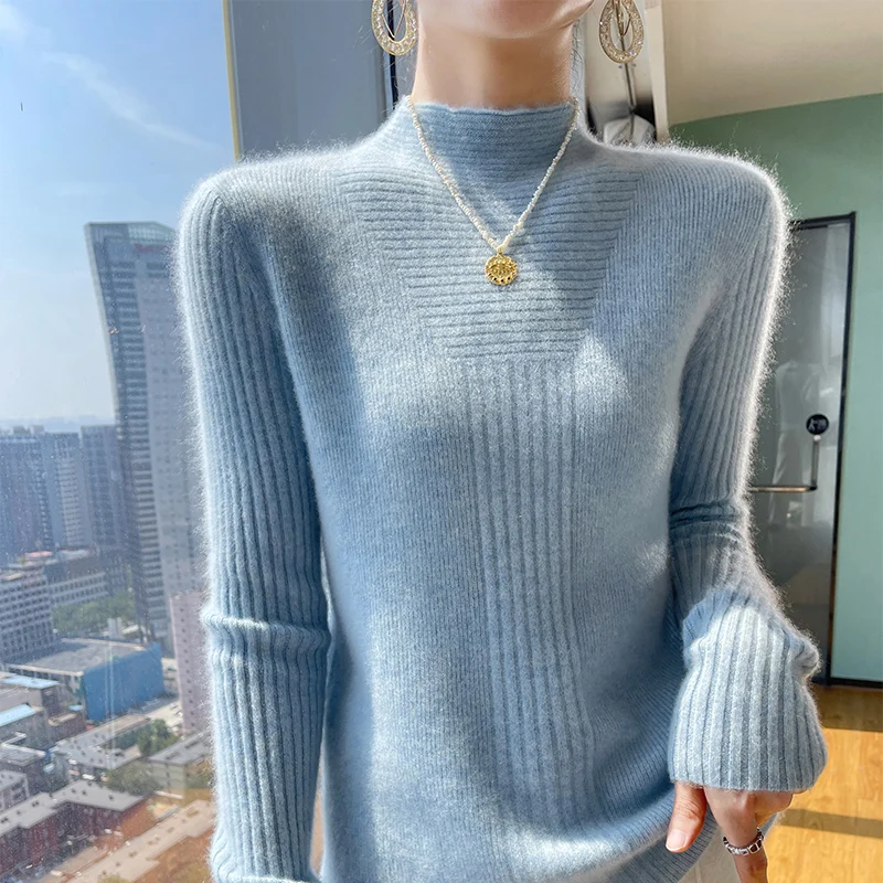 

Women's Merino Wool Cashmere Sweater, Knitted Turtleneck, Long Sleeve Pullovers, Warm Jumper Tops, Fashion Clothing, Autumn, Win