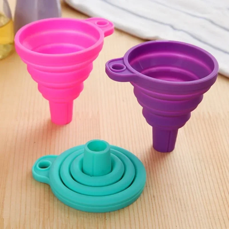 

Household Collapsible Telescopic Funnel Kitchen Packaging Oil Spill Candy Color High Temperature Resistant Long Neck Funnel