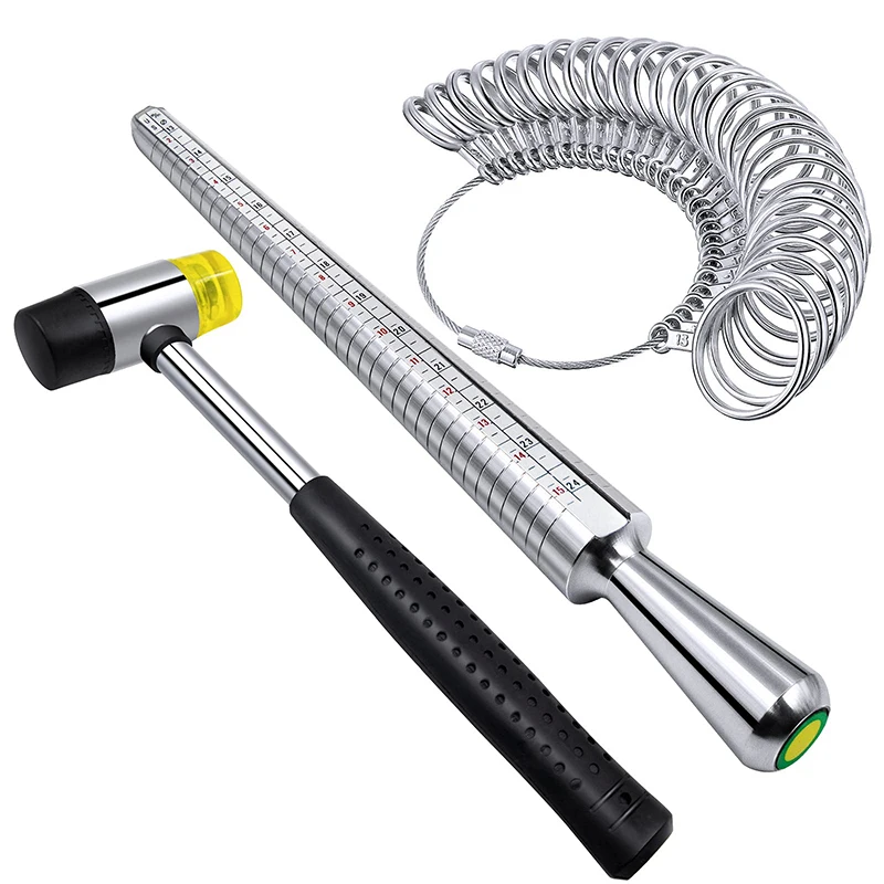 Ring Sizer Measuring Tool Set Including Ring Mandrel Metal Ring Sizer Gauge Kit Rubber Jeweler's Mallet Hammer US Plug
Ring Sizer Measuring Tool Set Including Ring Mandrel Metal Ring Sizer Gauge Kit Rubber Jeweler's Mallet Hammer US Plug