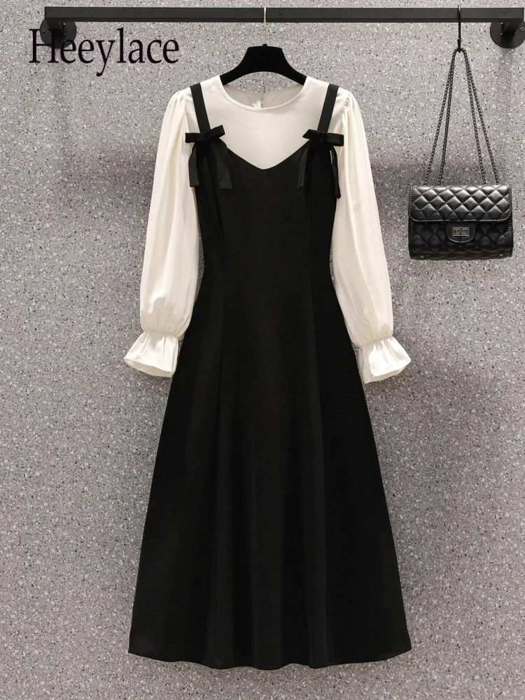 Fall Winter Dresses Two Pieces Sets Koeran Flare Sleeve Blouse And High Waist Spaghetti Straps Dress Sets Womens 4XL Outfits
Fall Winter Dresses Two Pieces Sets Koeran Flare Sleeve Blouse And High Waist Spaghetti Straps Dress Sets Womens 4XL Outfits