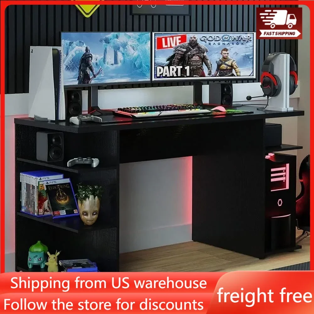 

Gaming Computer Desk with 5 Shelves, Cable Management and Large Monitor Stand, Wood, 24" D X 53" W X 29" H Free Delivery